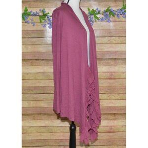 Soft Surroundings Purple Ladies Open Front Cardigan Size XL Ruffled Hem Layering